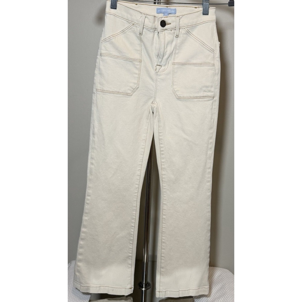 Antonio Melani Straight Jeans Ivory Light Wash High-Rise Stretch Cargo Pocket 0